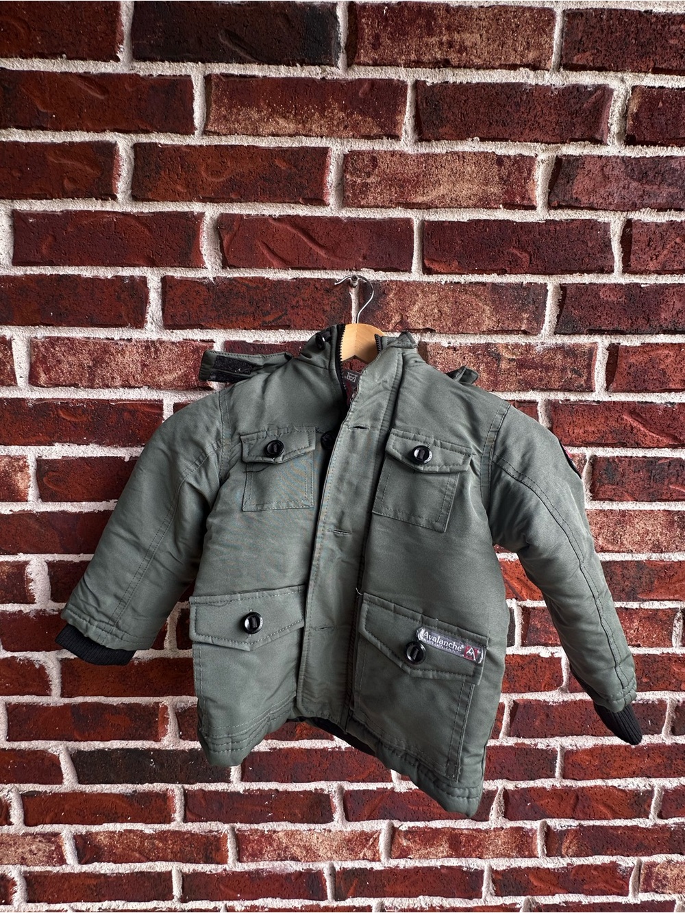 Avalanche Olive Green Kids Puffer Jacket with Hood